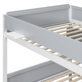 Full XL over Queen Bunk Bed with Striped-Design Staircase and Side Shelves