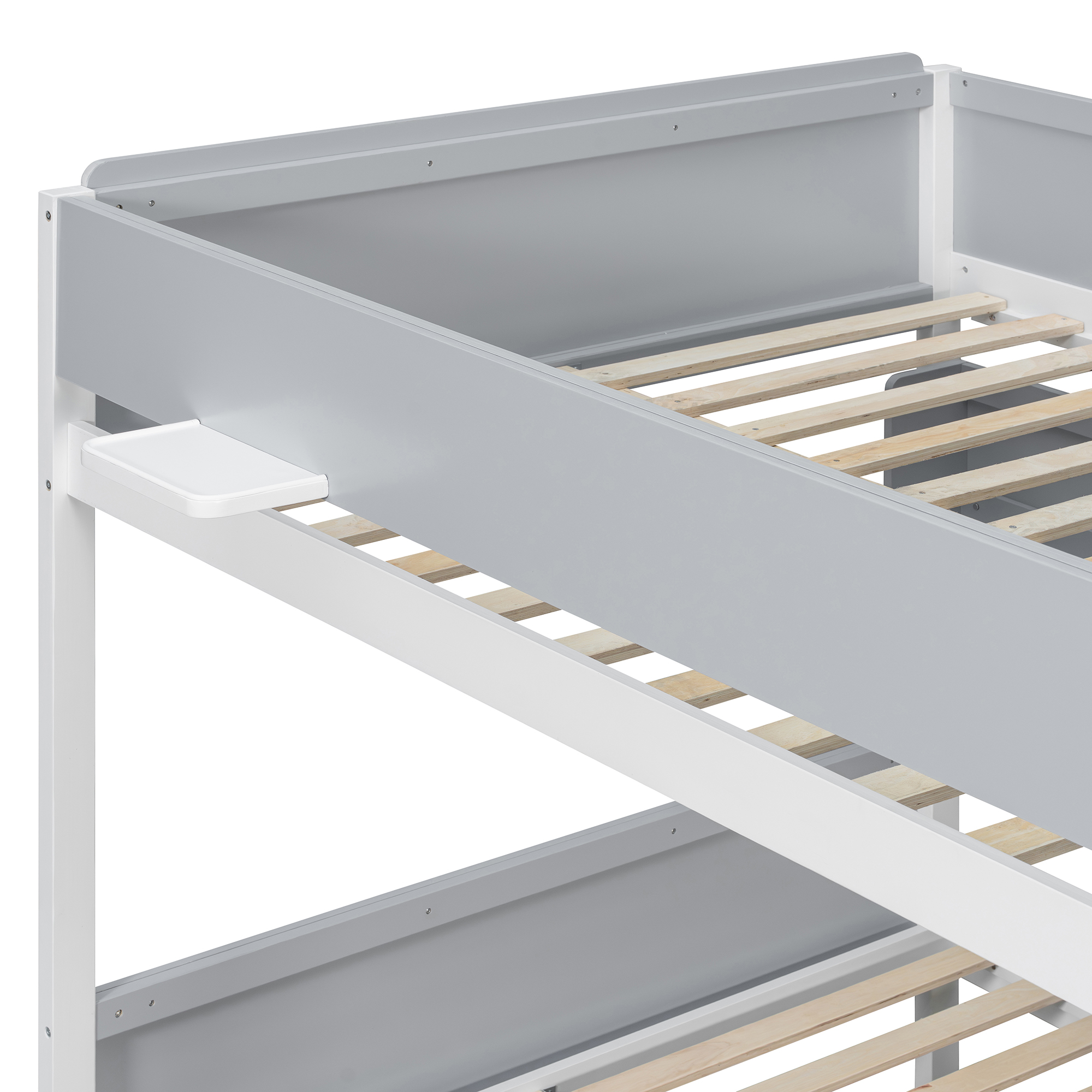 Full XL over Queen Bunk Bed with Striped-Design Staircase and Side Shelves