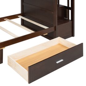 Twin Over Twin Bunk Bed with 2 Drawers and Staircase
