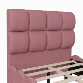Twin Size Fully Upholstered Velvet Platform Bed Frame With Tall Panel Headboard