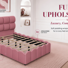 Twin Size Fully Upholstered Velvet Platform Bed Frame With Tall Panel Headboard