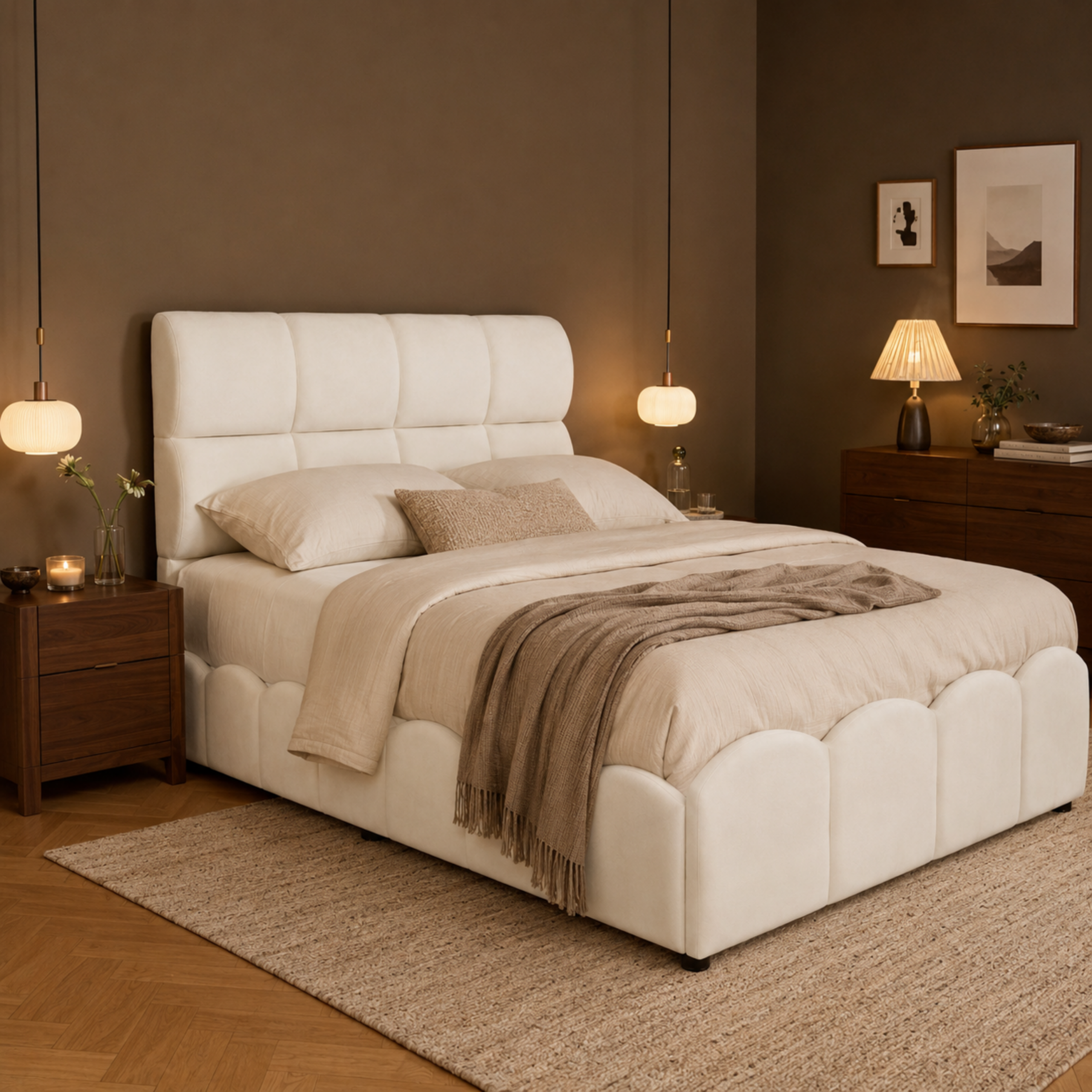 Twin Size Fully Upholstered Velvet Platform Bed Frame With Tall Panel Headboard