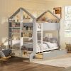 Full Size Bunk Bed with Storage Drawers, Shelves and Light Strip