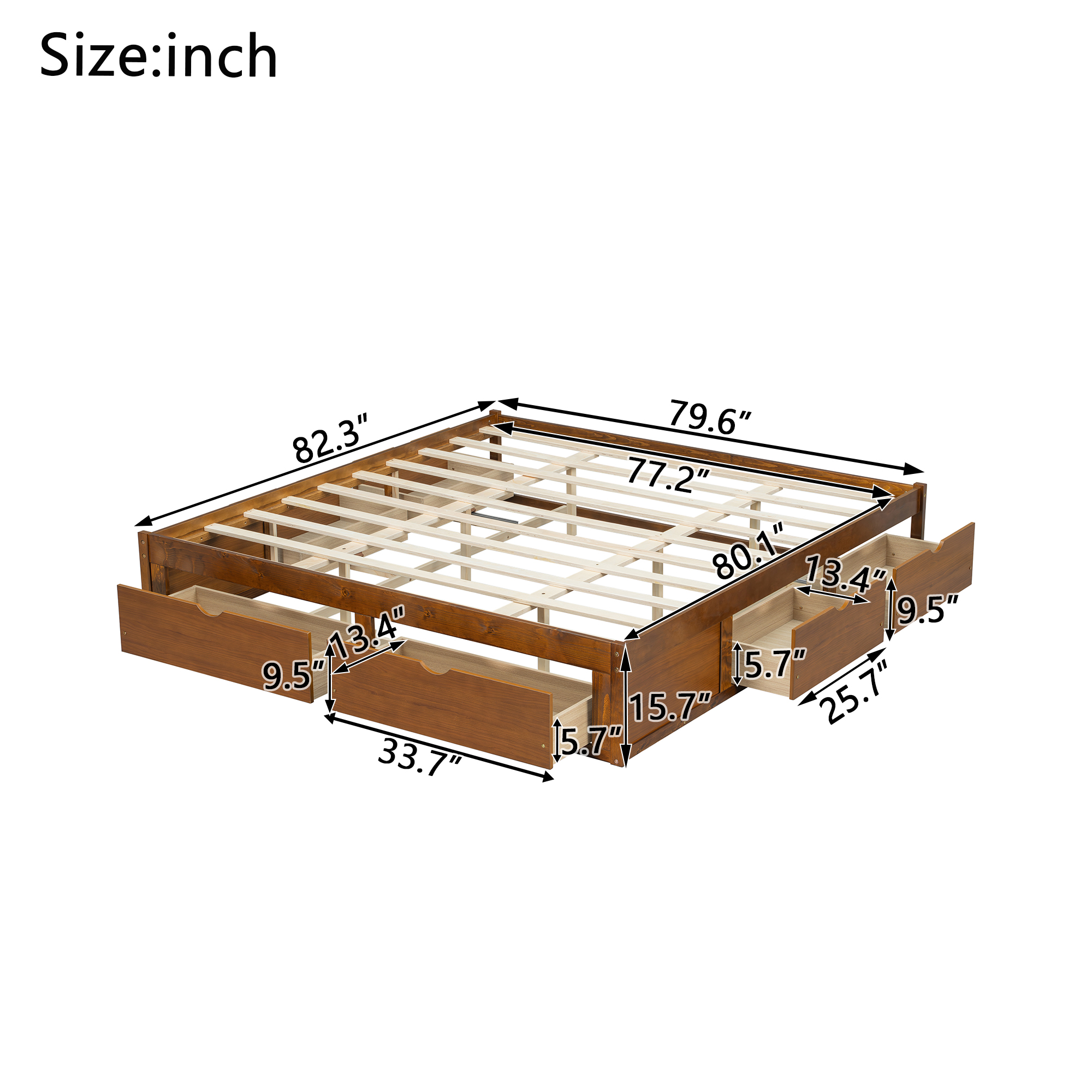 King Size Platform Bed with 6 Storage Drawers