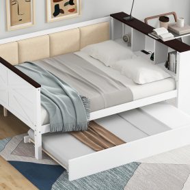 Twin Size Bunk Bed with 3 Storage Shelves, Ladder can be Changed Left or Right