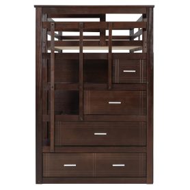 Twin Over Twin Bunk Bed with 2 Drawers and Staircase