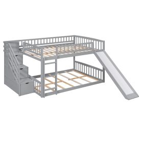 Stairway Full Over Full Bunk Bed With Three Drawers And Slide