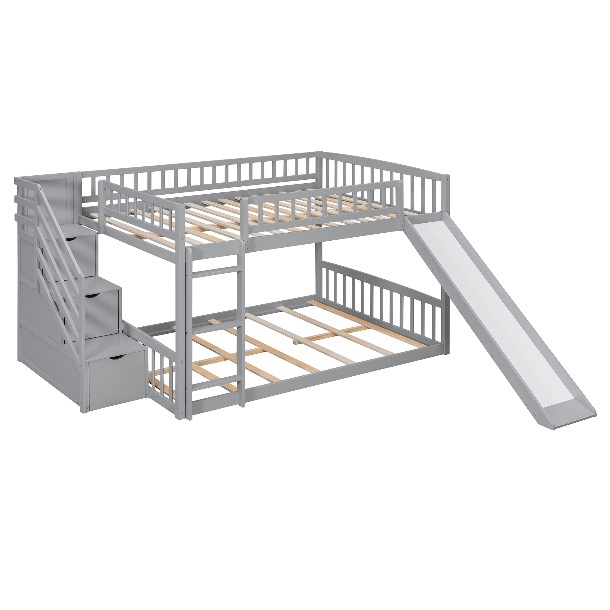 Stairway Full Over Full Bunk Bed With Three Drawers And Slide