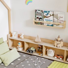 Twin House Floor Bed with Storage Shelves, Built-in LED Lights & Charging Station