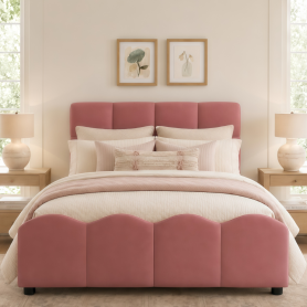 Twin Size Fully Upholstered Velvet Platform Bed Frame With Tall Panel Headboard