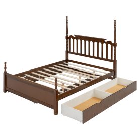 Queen Size Platform Bed Frame with Twin XL Trundle and 2 Storage Drawers
