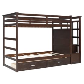 Twin Over Twin Bunk Bed with 2 Drawers and Staircase