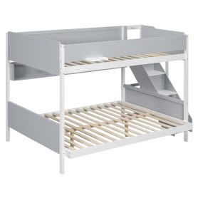 Full XL over Queen Bunk Bed with Striped-Design Staircase and Side Shelves