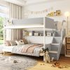 Twin over Full Bunk Bed with Striped-Design Staircase and Side Shelves