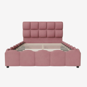 Full Size Fully Upholstered Velvet Platform Bed Frame With Tall Panel Headboard