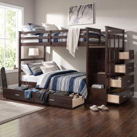 Twin Over Twin Bunk Bed with 2 Drawers and Staircase