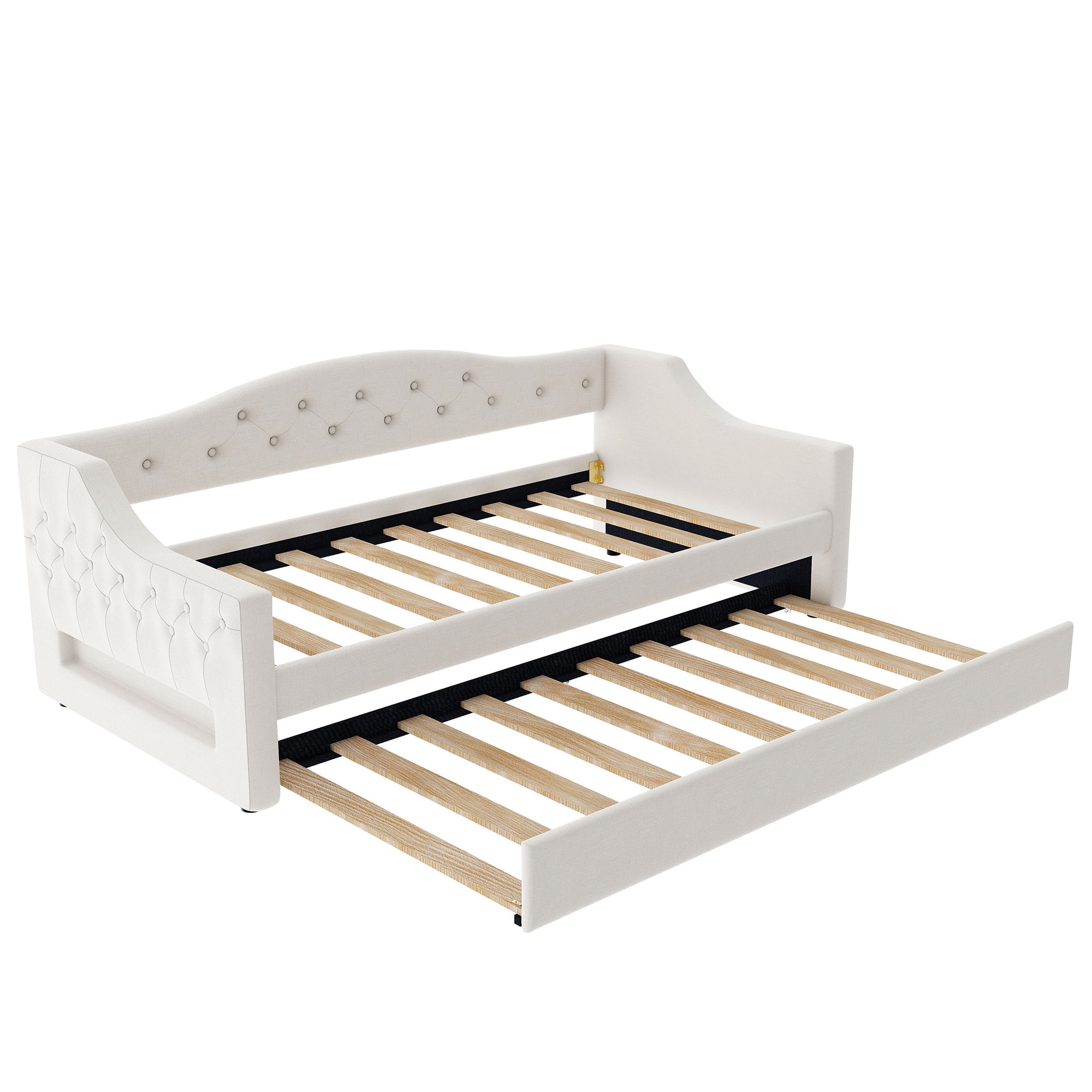 Upholstered Twin XL Size Daybed with LED Belt and Trundle