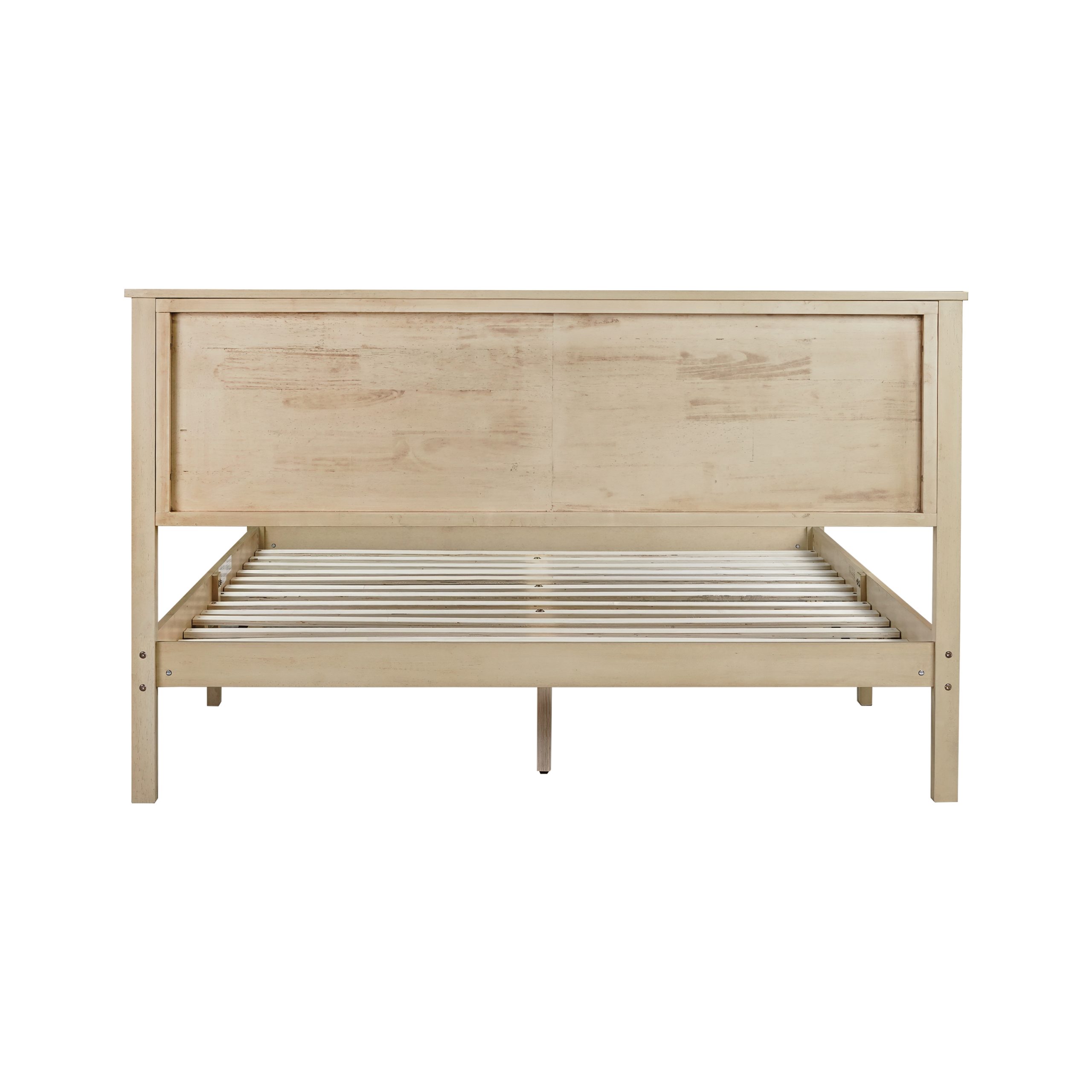 Queen Size Solid Rubber Wood Bed with Wave-Styled Headboard