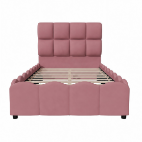 Twin Size Fully Upholstered Velvet Platform Bed Frame With Tall Panel Headboard