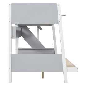 Twin over Full Bunk Bed with Striped-Design Staircase and Side Shelves