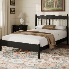 Countryside Style Full Size Wooden Bed Frame With Spindle Headboard