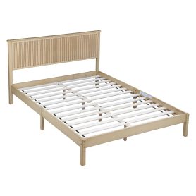Queen Size Solid Rubber Wood Bed with Wave-Styled Headboard