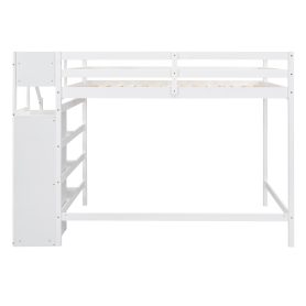 Full Size Loft Bed with Built-in Storage Wardrobe and Staircase