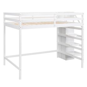 Full Size Loft Bed with Built-in Storage Wardrobe and Staircase