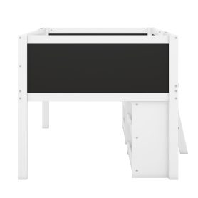 Twin Size Low Loft Bed with Two Movable Shelves and Ladder