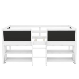 Twin Size Low Loft Bed with Two Movable Shelves and Ladder