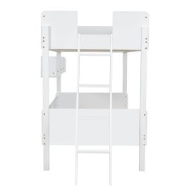 Twin Size Wooden Bunk Bed with 3 Storage Shelves, Ladder can be Changed Left or Right