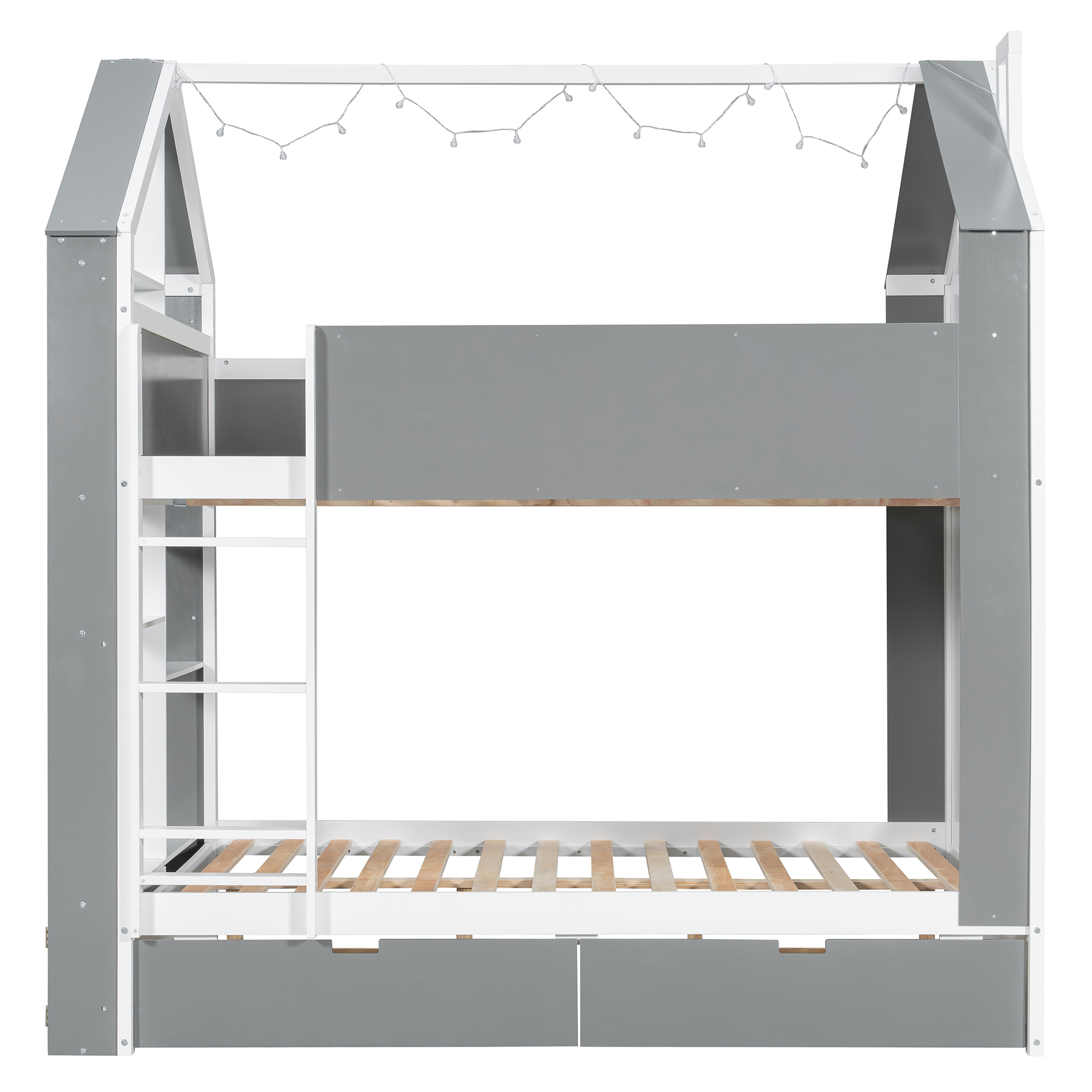 Full Size Bunk Bed with Storage Drawers, Shelves and Light Strip
