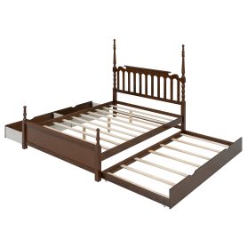 Queen Size Platform Bed Frame with Twin XL Trundle and 2 Storage Drawers