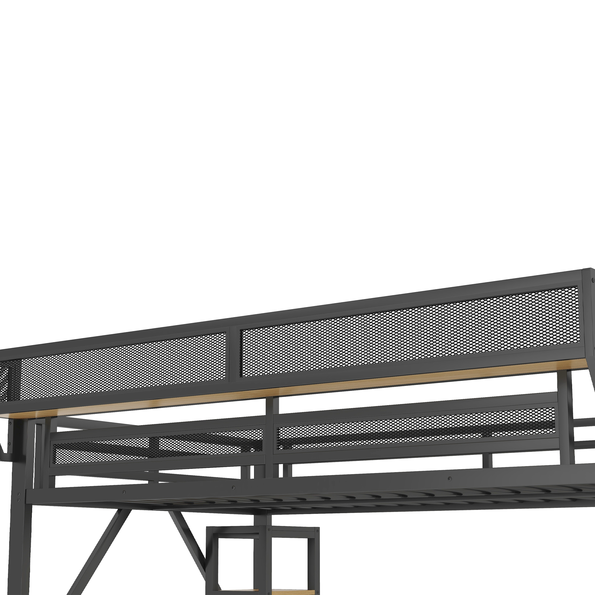 Metal Loft Bed with Stairs, Wardrobe, Charging Station, and LED Lighting