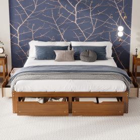 King Size Platform Bed with 6 Storage Drawers