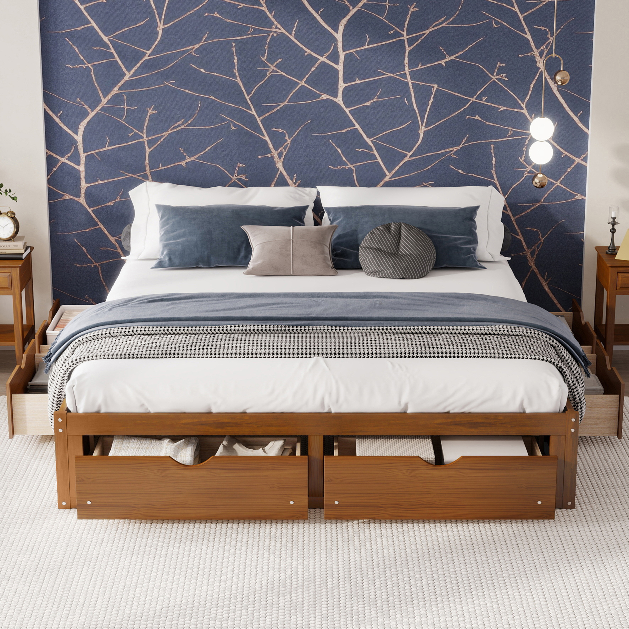 King Size Platform Bed with 6 Storage Drawers