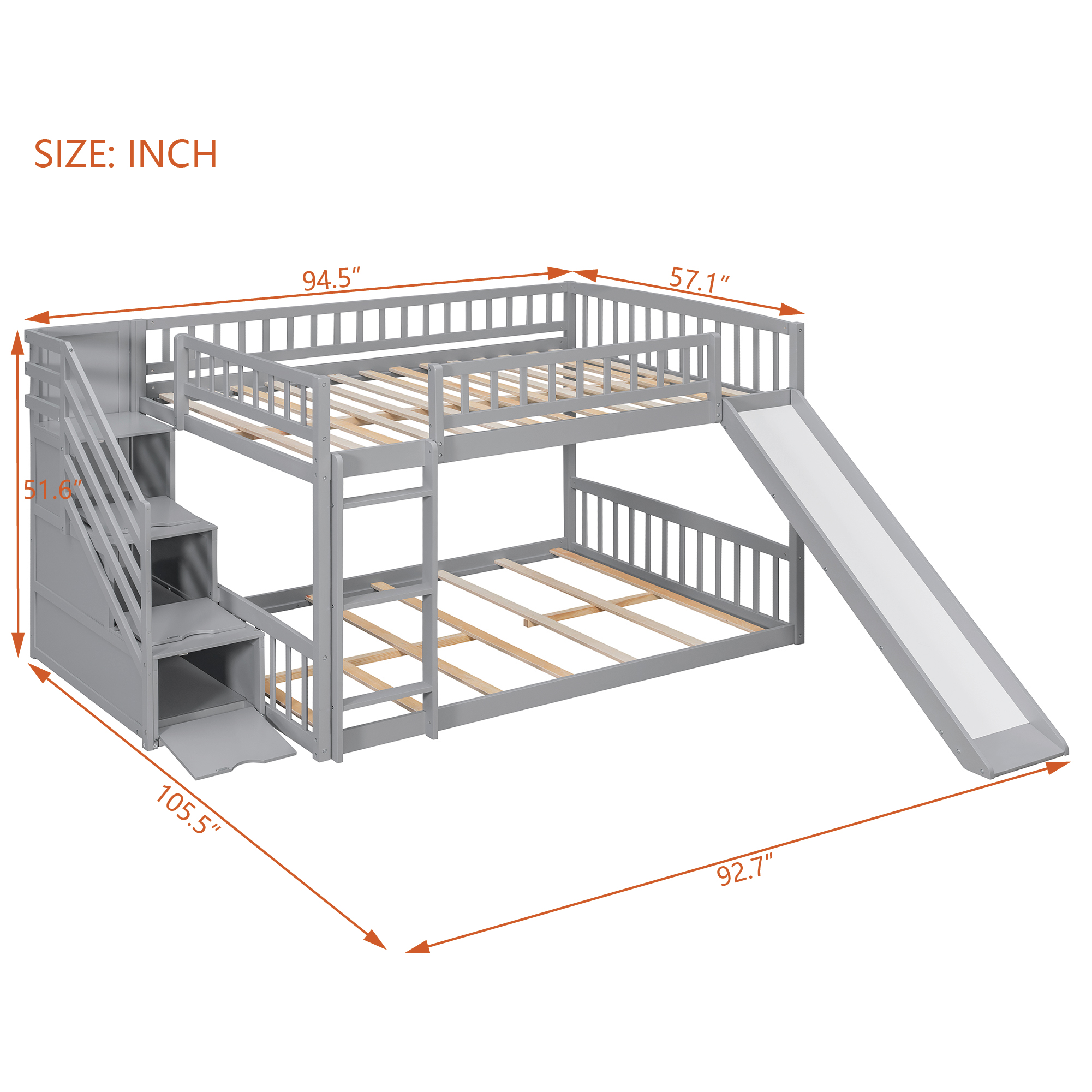 Stairway Full Over Full Bunk Bed With Three Drawers And Slide