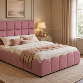 Full Size Fully Upholstered Velvet Platform Bed Frame With Tall Panel Headboard
