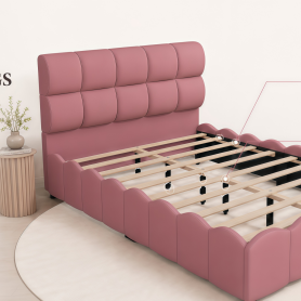 Full Size Fully Upholstered Velvet Platform Bed Frame With Tall Panel Headboard