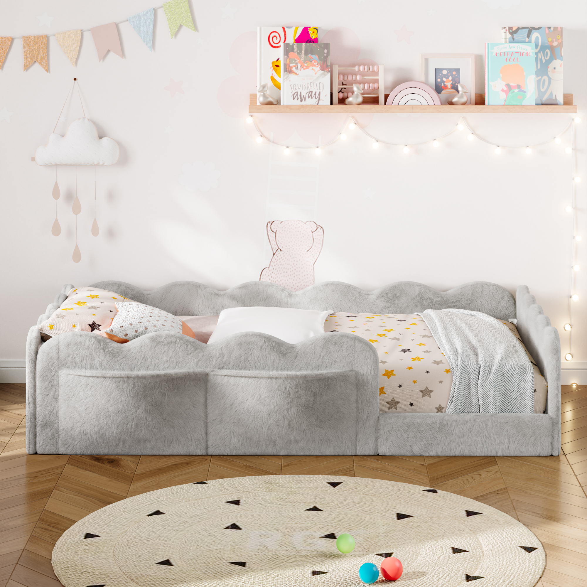 Twin Size Upholstered Floor Bed