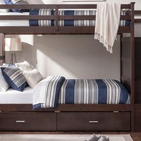Twin Over Twin Bunk Bed with 2 Drawers and Staircase