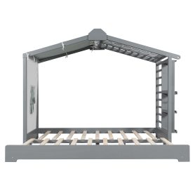 Twin Size House Bed with Twin Size Trundle and Side Shelves