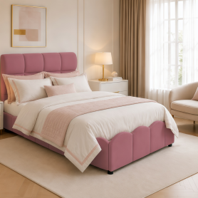 Twin Size Fully Upholstered Velvet Platform Bed Frame With Tall Panel Headboard
