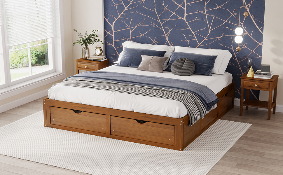 King Size Platform Bed with 6 Storage Drawers