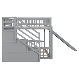 Stairway Full Over Full Bunk Bed With Three Drawers And Slide
