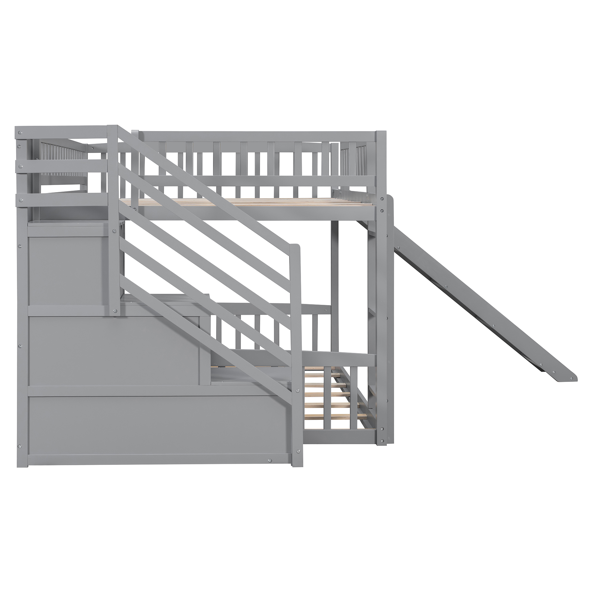 Stairway Full Over Full Bunk Bed With Three Drawers And Slide
