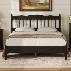 Countryside Style Queen Size Wooden Bed Frame with Spindle Headboard