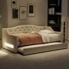 Upholstered Twin XL Size Daybed with LED Belt and Trundle