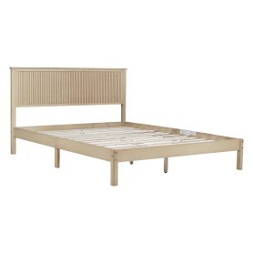 Queen Size Solid Rubber Wood Bed with Wave-Styled Headboard