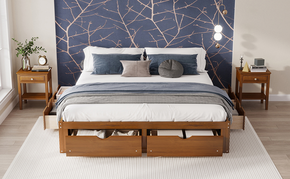 King Size Platform Bed with 6 Storage Drawers